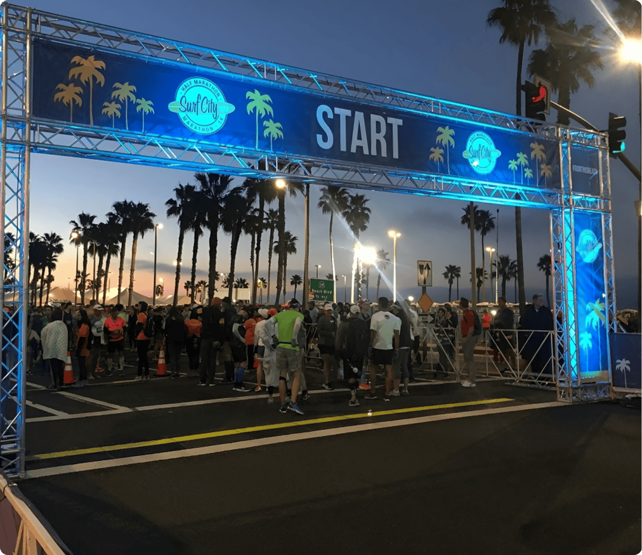 Runners gathering under start banner
